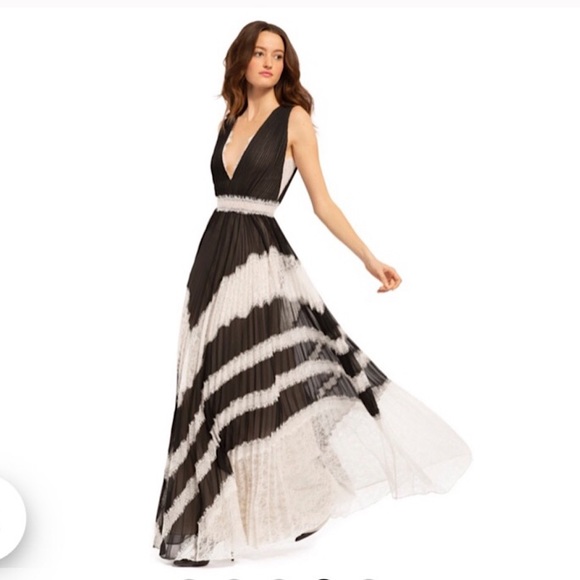 ALICE AND OLIVIA Tess Pleated Lace Maxi Dress Sz 2 - Picture 3 of 7